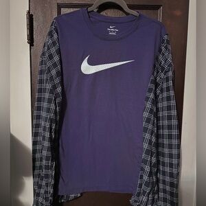 Upcycled Nike oversized Navy Purple and White Long Sleeve Tee